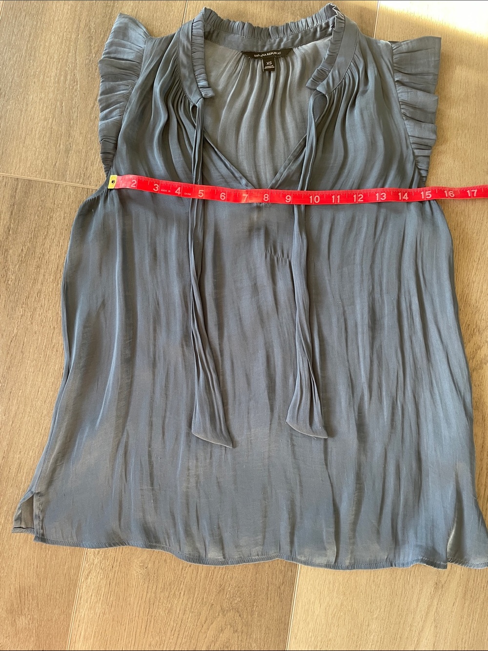 Banana Republic Slate Blue Ruffle Sleeve V-Neck Blouse - Picture 6 of 7